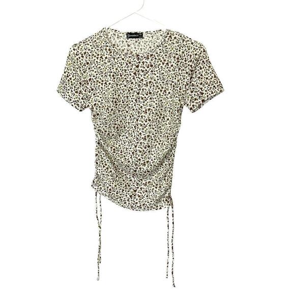 Popular 21 Womens Flower Pattern Top Sx. M, Drawstring Waist Crop #B1607 - Picture 1 of 12
